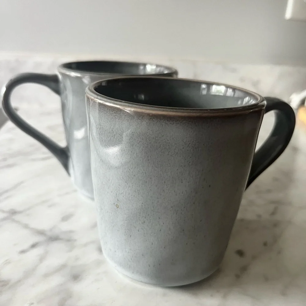 Pier 1 Imports Set of 2 two Antiqued Style Coffee Mugs Gray